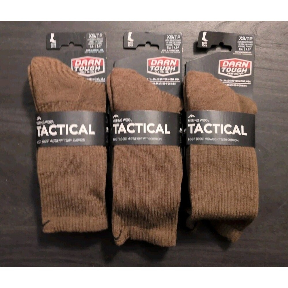 3x DARN TOUGH T4021 Coyote Brown Tactical Midweight Wool Boot Socks XS